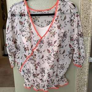 Pale pink blouse with camisole and piped in orange